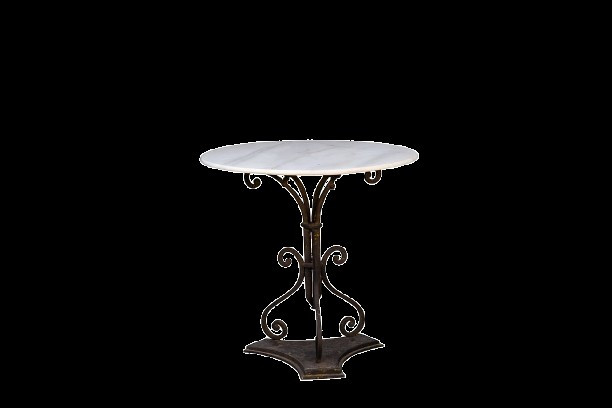 Marble Bistro Table with Wrought Iron Base