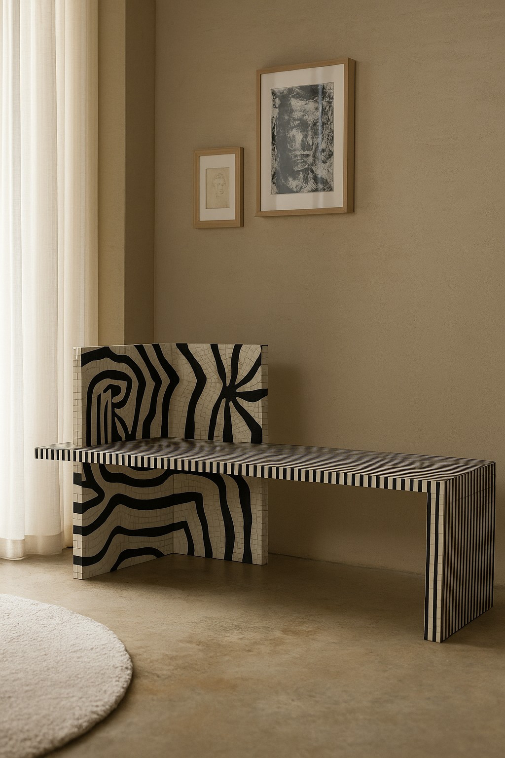 Totem Black and white inlay bench