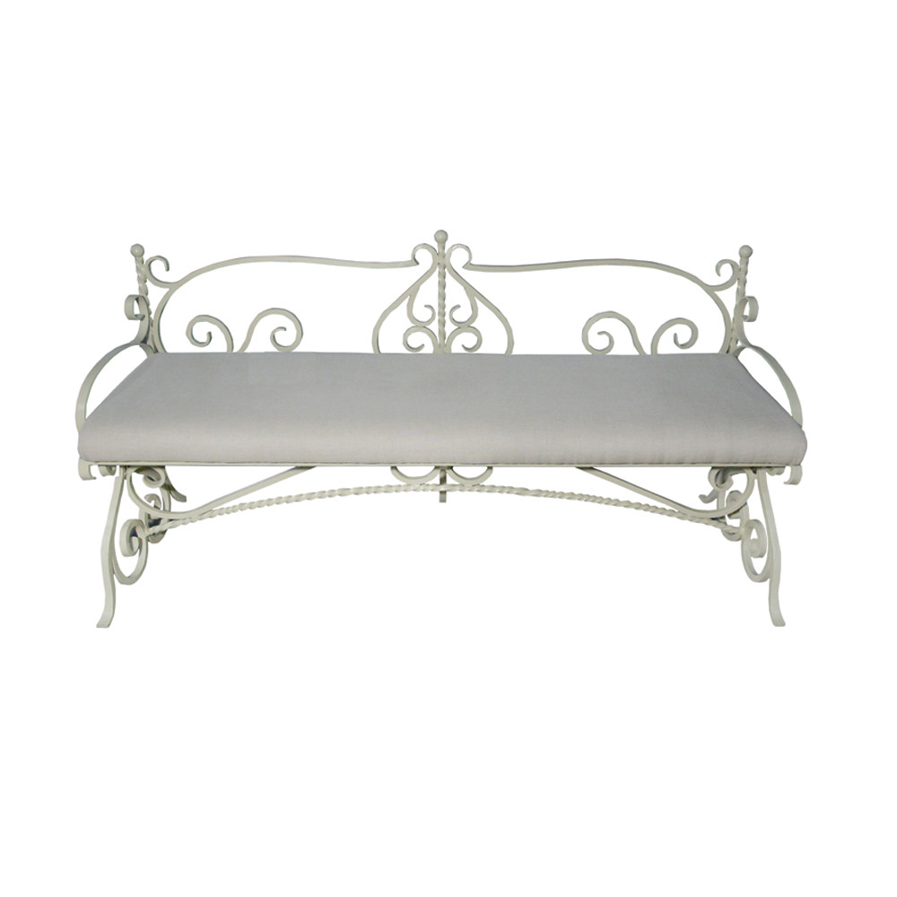 Image of La RoseraieUpholstered Wrought Iron Bench