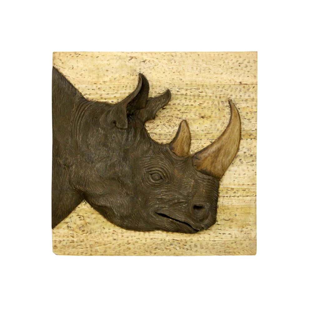 Image of Rustic Rhino Relief Wall Art
