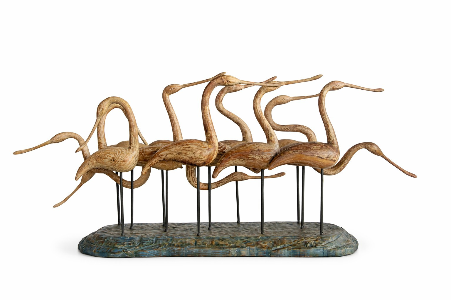wooden flamingo cluster- Wetland Birds Sculpture