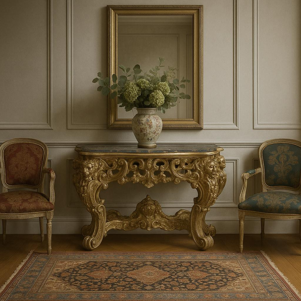 Italian Carved console With a Pietra durra inlay Top