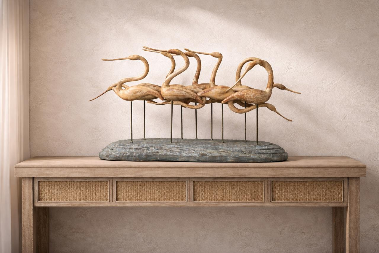 wooden flamingo cluster- Wetland Birds Sculpture