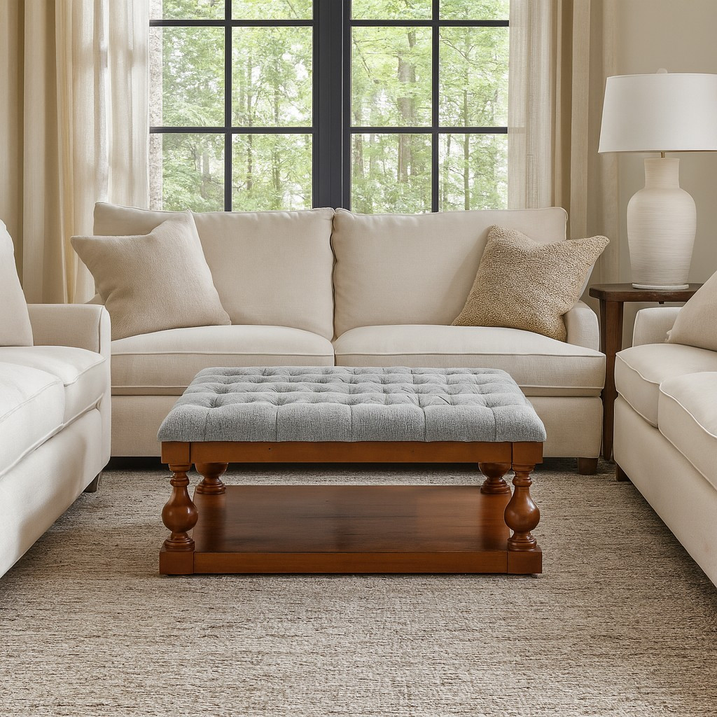 Tufted Ottoman Hard Wood Coffee Table