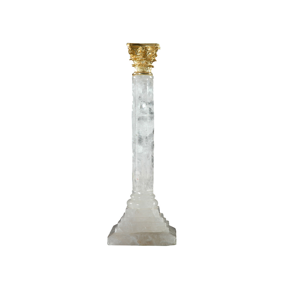 Image of Crystal Column Table candle holder  with Antique Brass Detailing