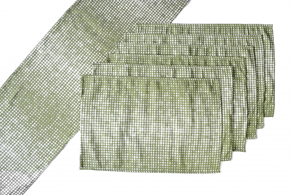 Image of OLIVE MOSAIC DOTTED TABLE LINEN SET