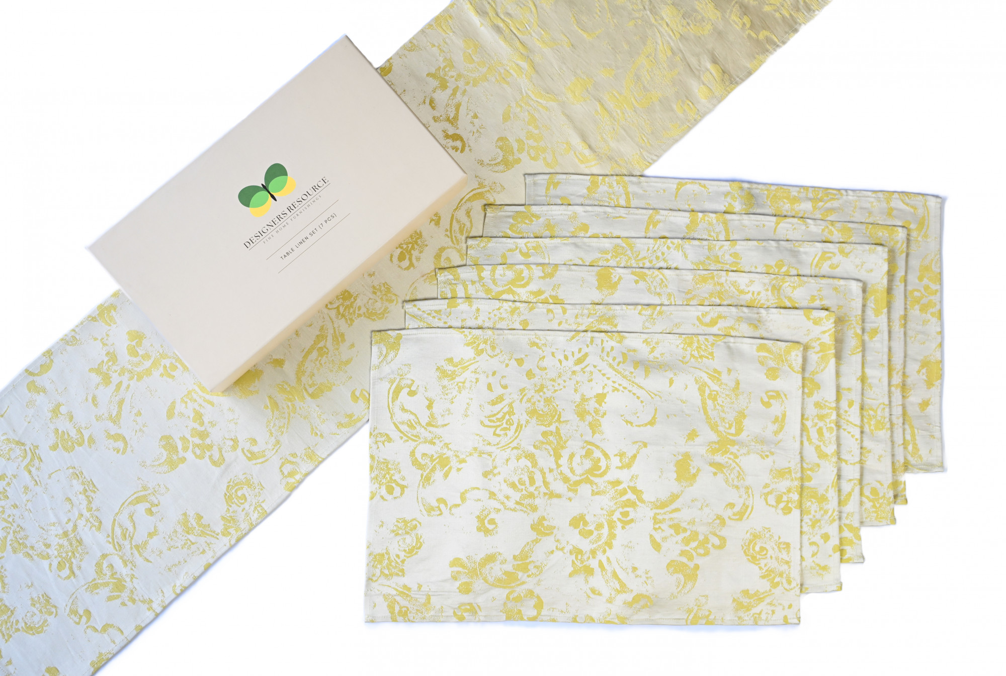 Lemon Mist Damask Table Linen Set