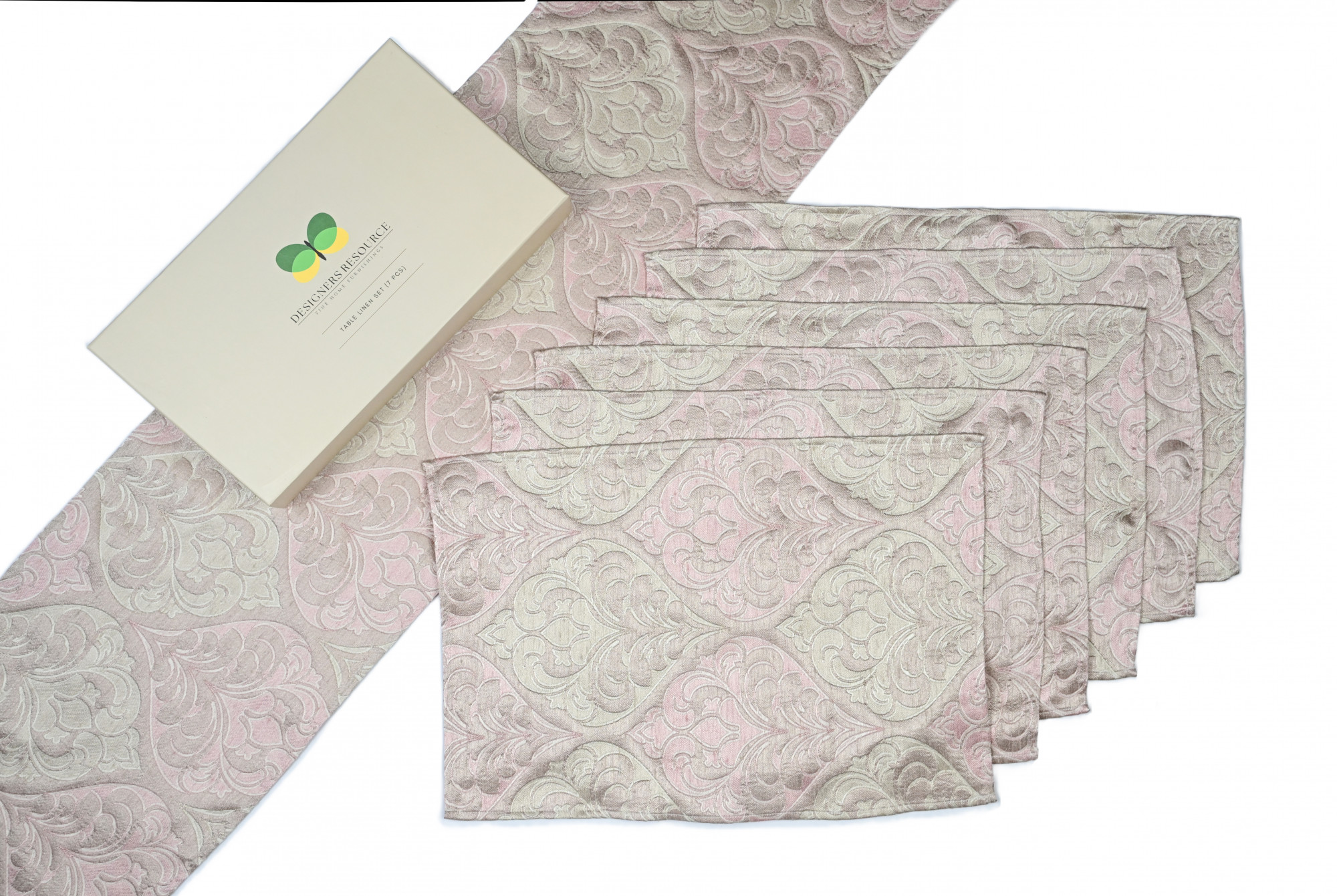 Blush Champagne Damask Table Linen Set