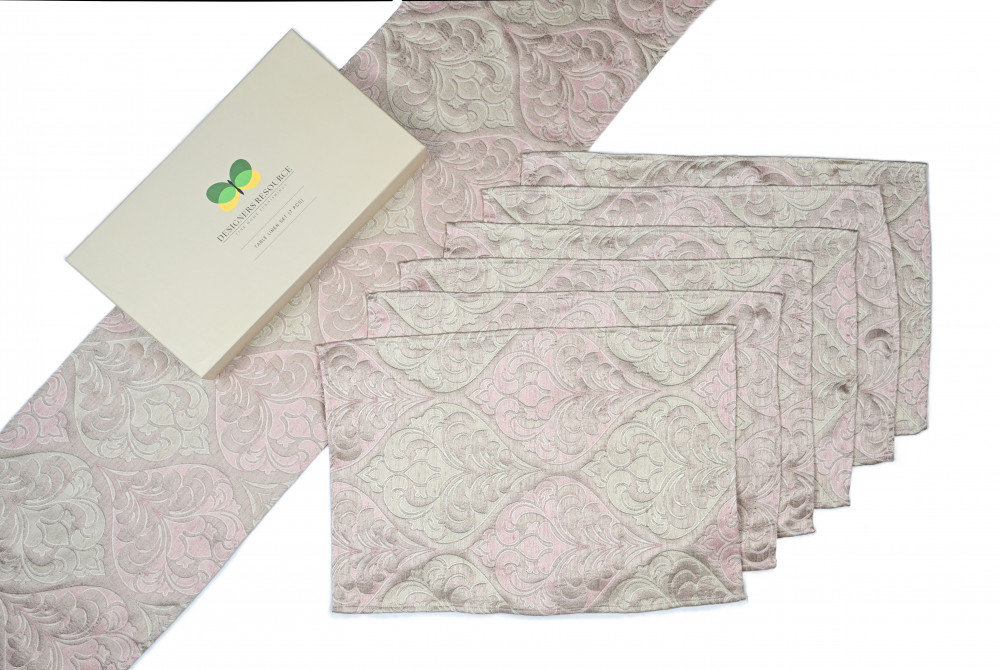 Image of Blush Champagne Damask Table Linen Set