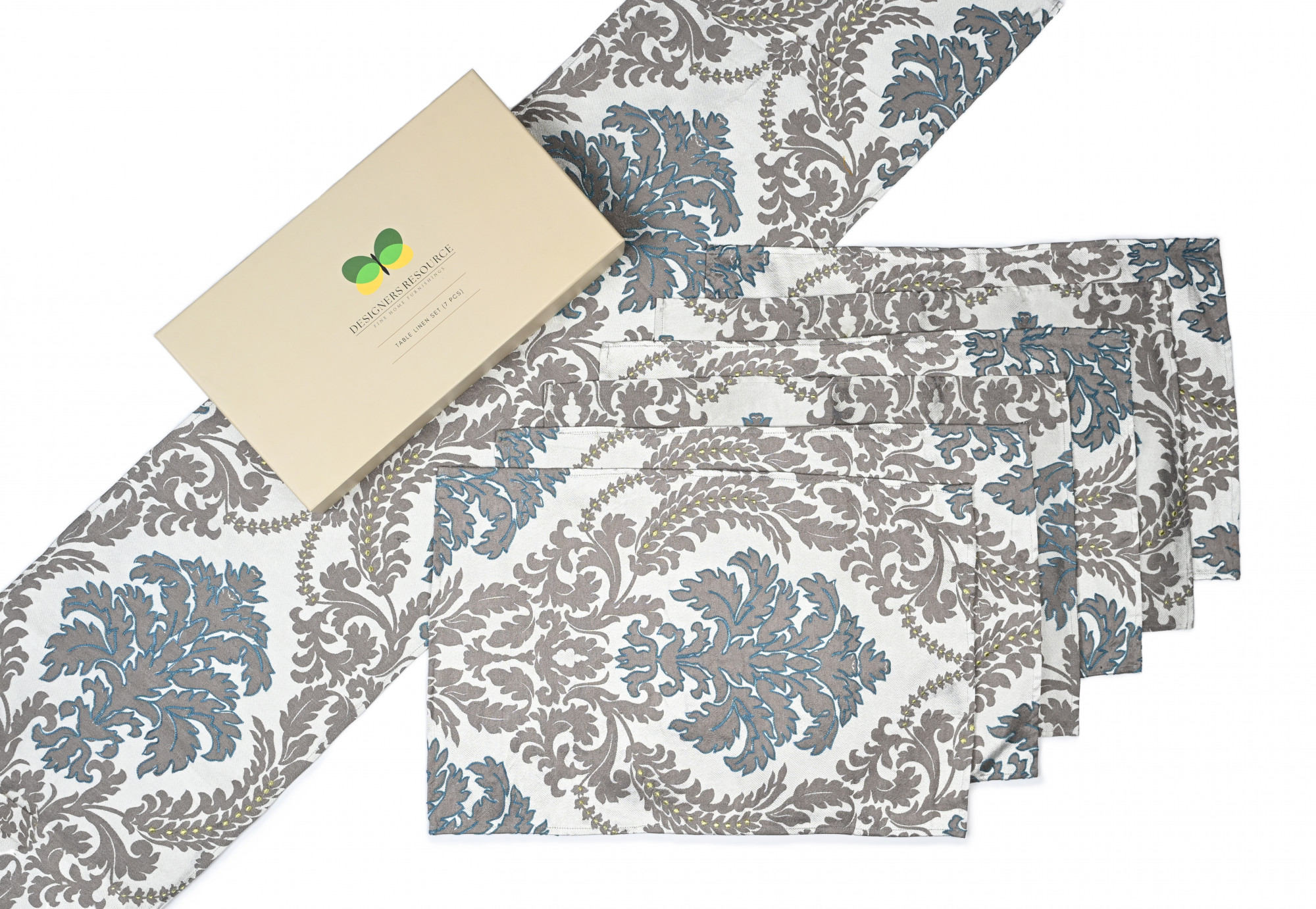 SILVER MIST DAMASK TABLE LINEN SET