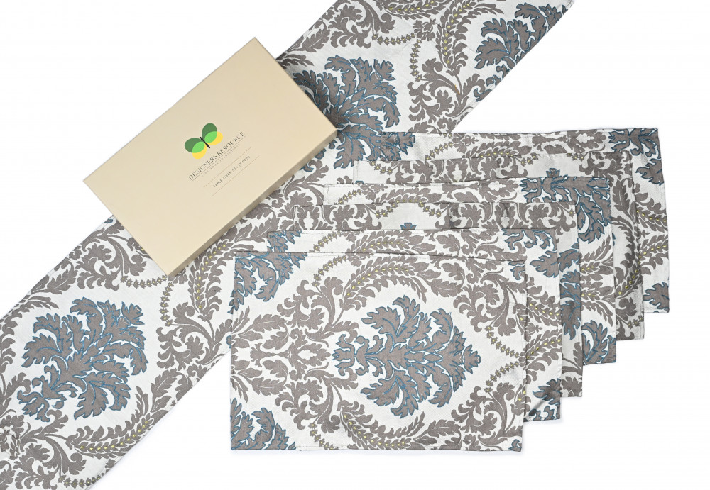 Image of SILVER MIST DAMASK TABLE LINEN SET