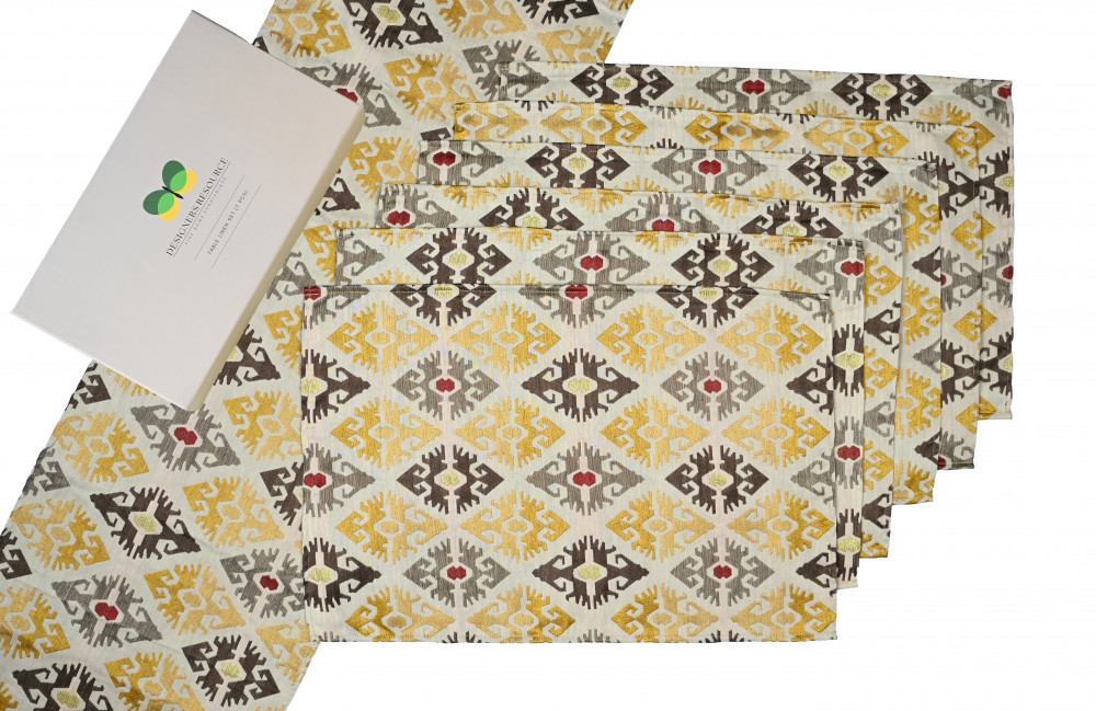 Image of GOLD IKAT HERITAGE TABLE LINEN SET