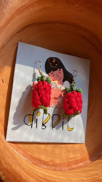Crochet Pineapple Earrings – Red (Handmade)