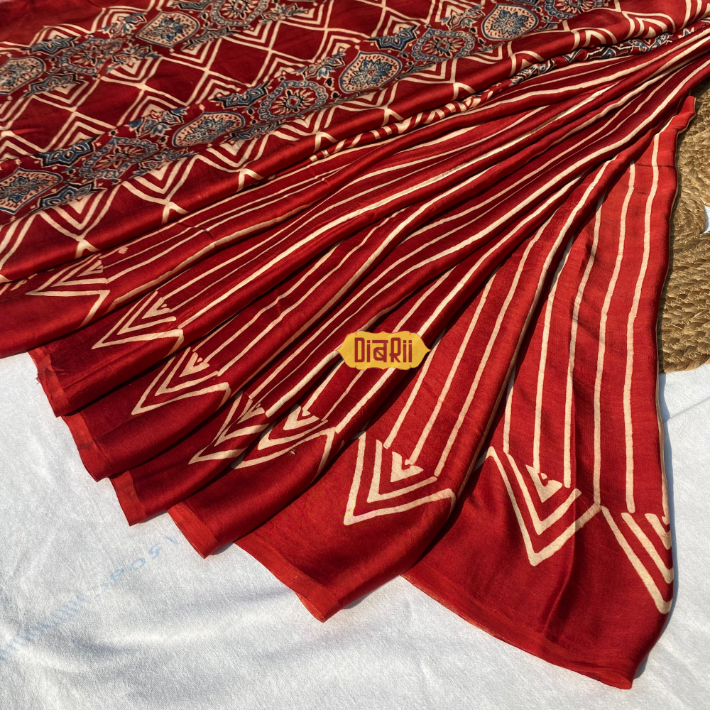 Image of Red Stripe Modal Silk Saree