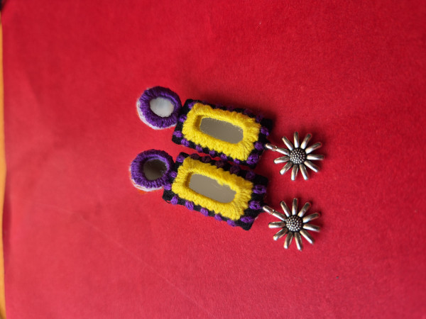 Mirror Embroidered Black Set – Yellow & Purple