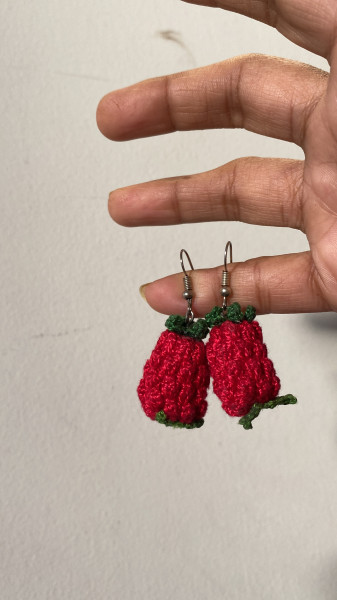 Crochet Pineapple Earrings – Red (Handmade)