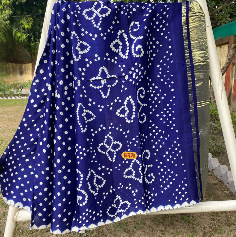 Image of Blue Modal Silk Handwork  Saree