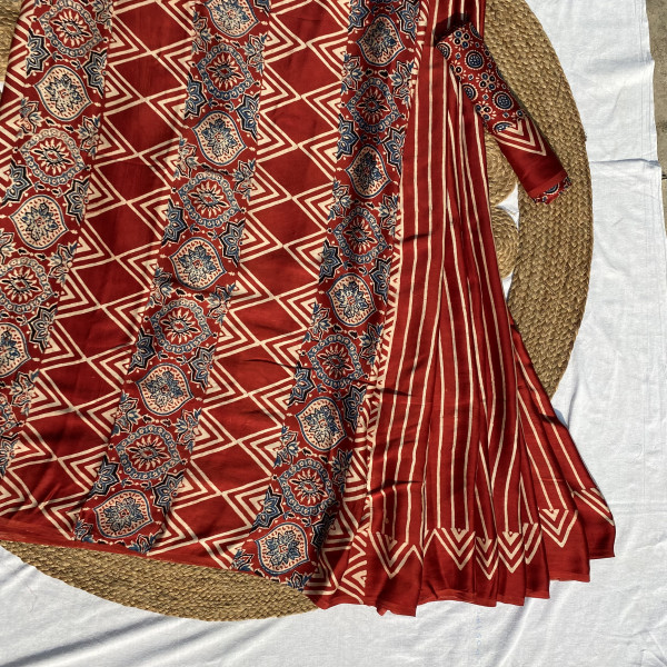 Red Stripe Modal Silk Saree