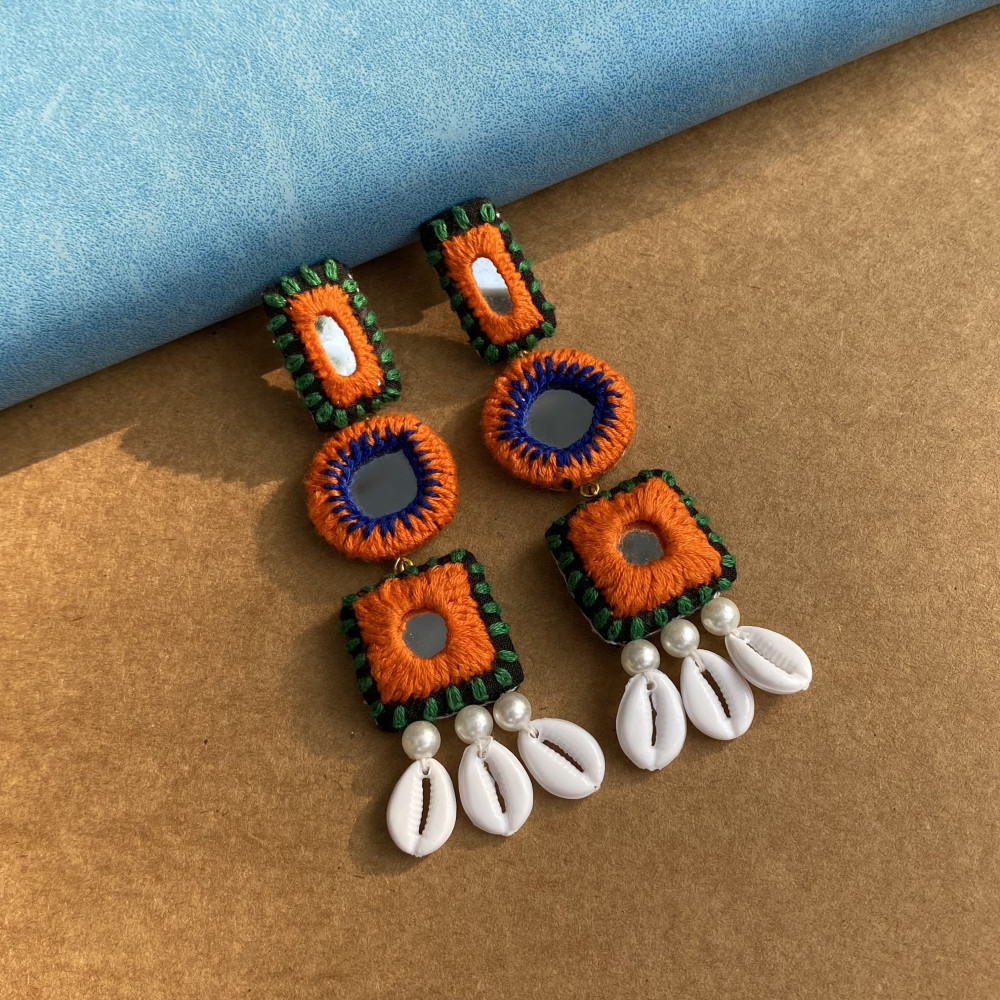 Image of Tribal Vibrance Cowrie Mirror Earrings