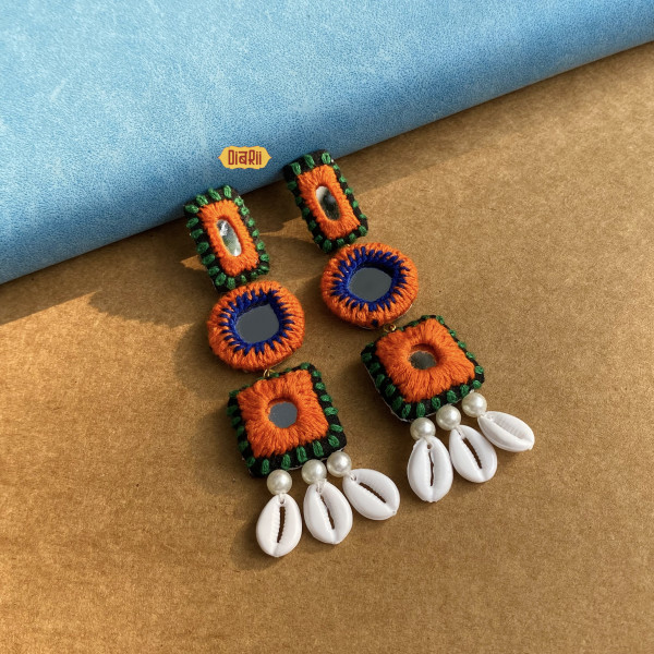 Tribal Vibrance Cowrie Mirror Earrings