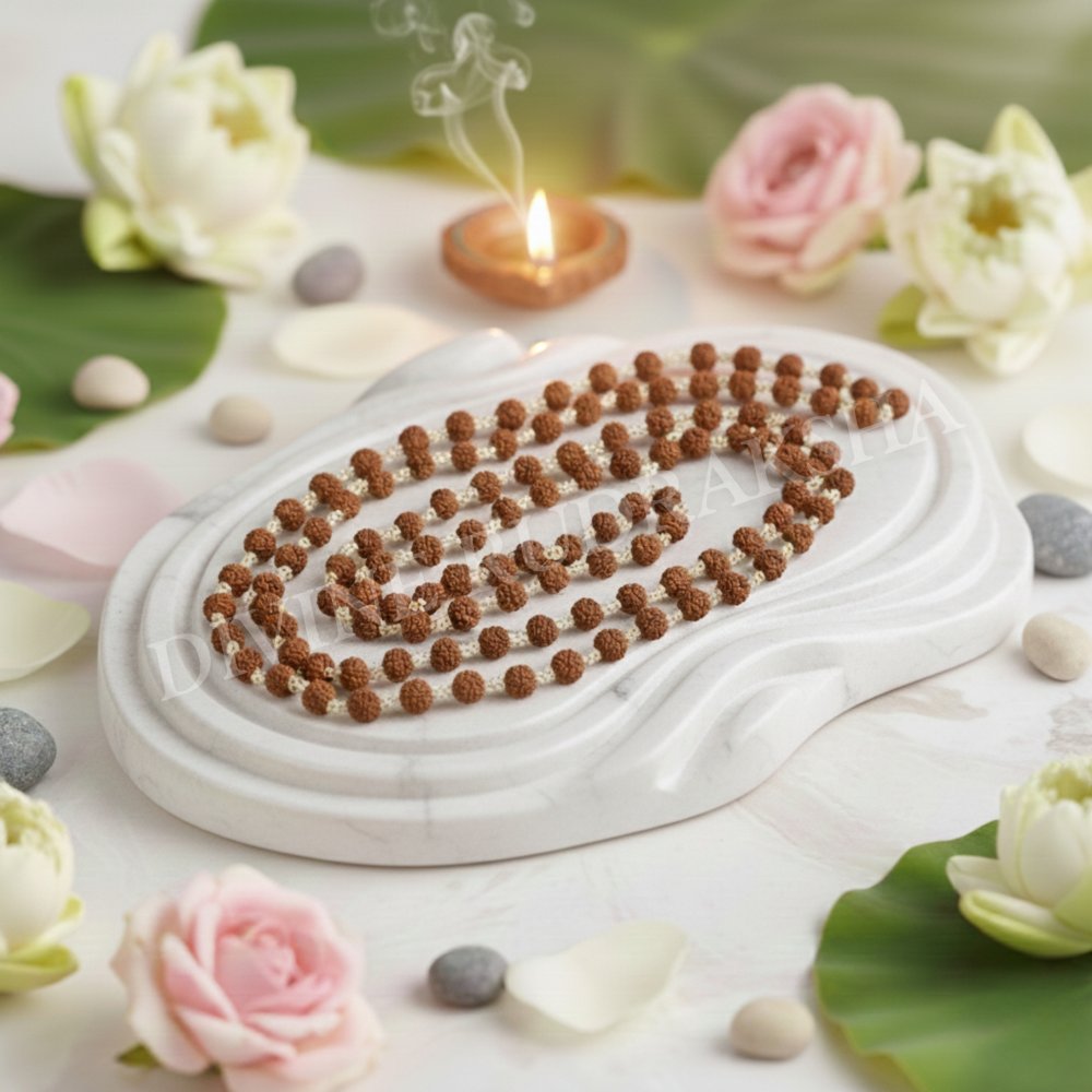 5 Mukhi Rudraksha Mala in Silver (108+1 beads)