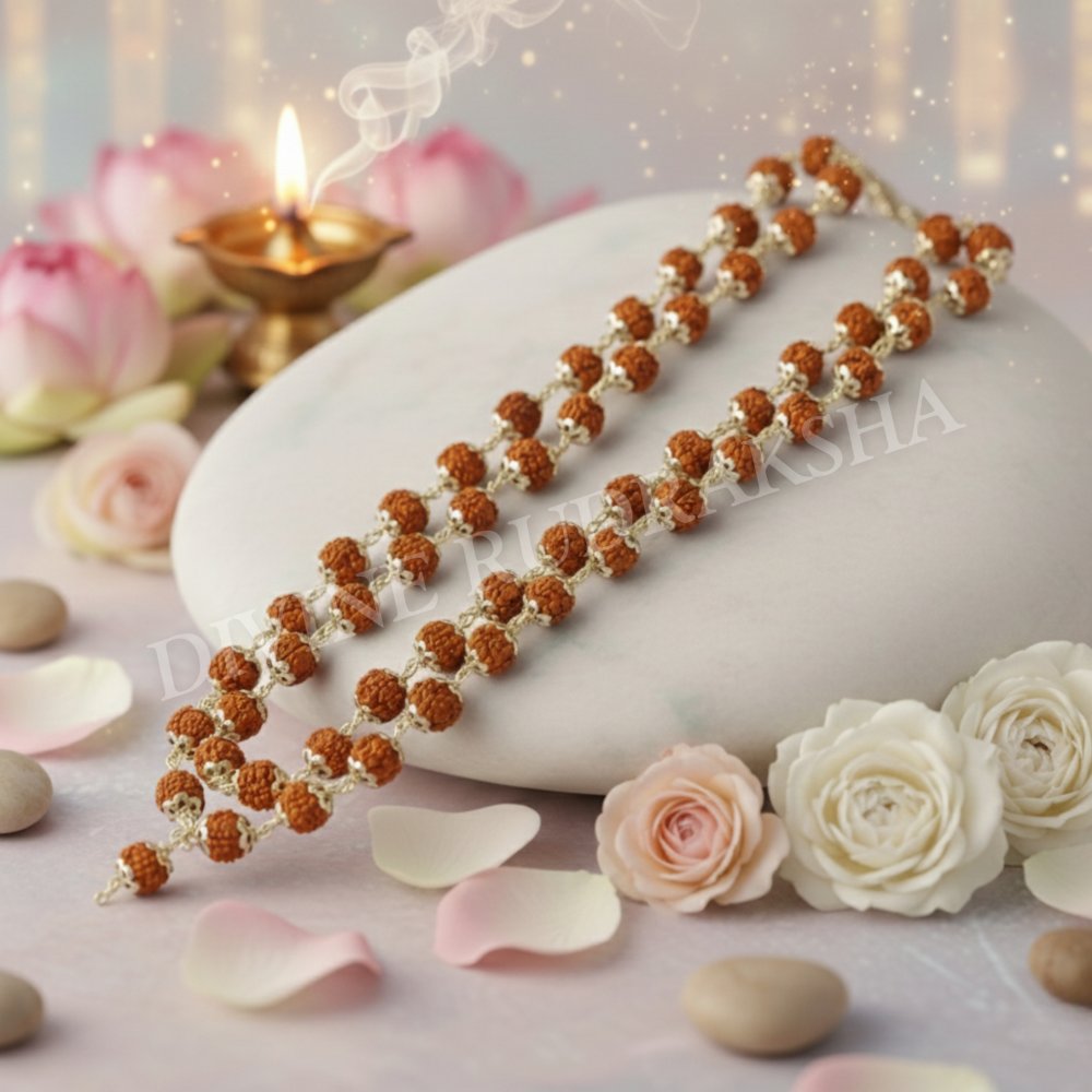 5 Mukhi Silver Capped Rudraksha Mala