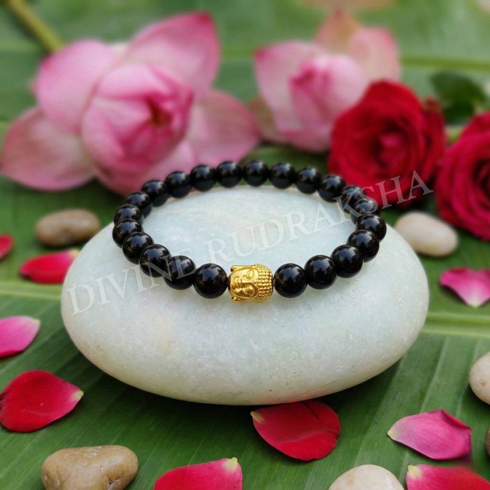 Black Tourmaline Bracelet with Buddha face