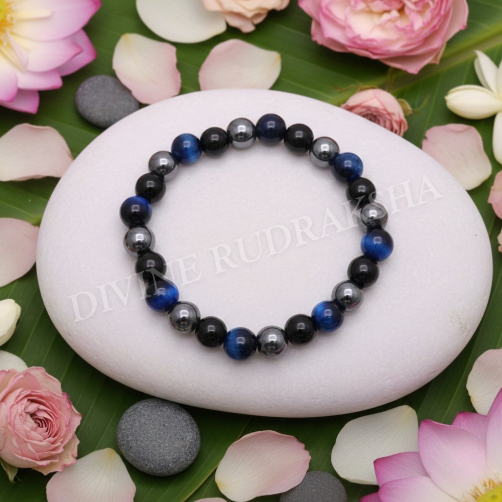 Blue Tiger's Eye, Hematite and Tourmaline Bracelet