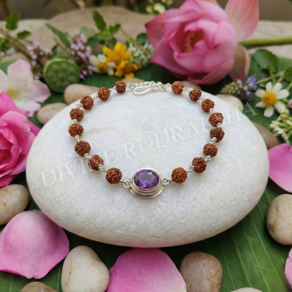 Rudraksha &amp; Gem Bracelet For Aquarius (Kumbh)