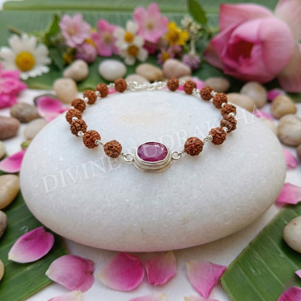 Rudraksha &amp; Gem Bracelet For Leo (Singh)