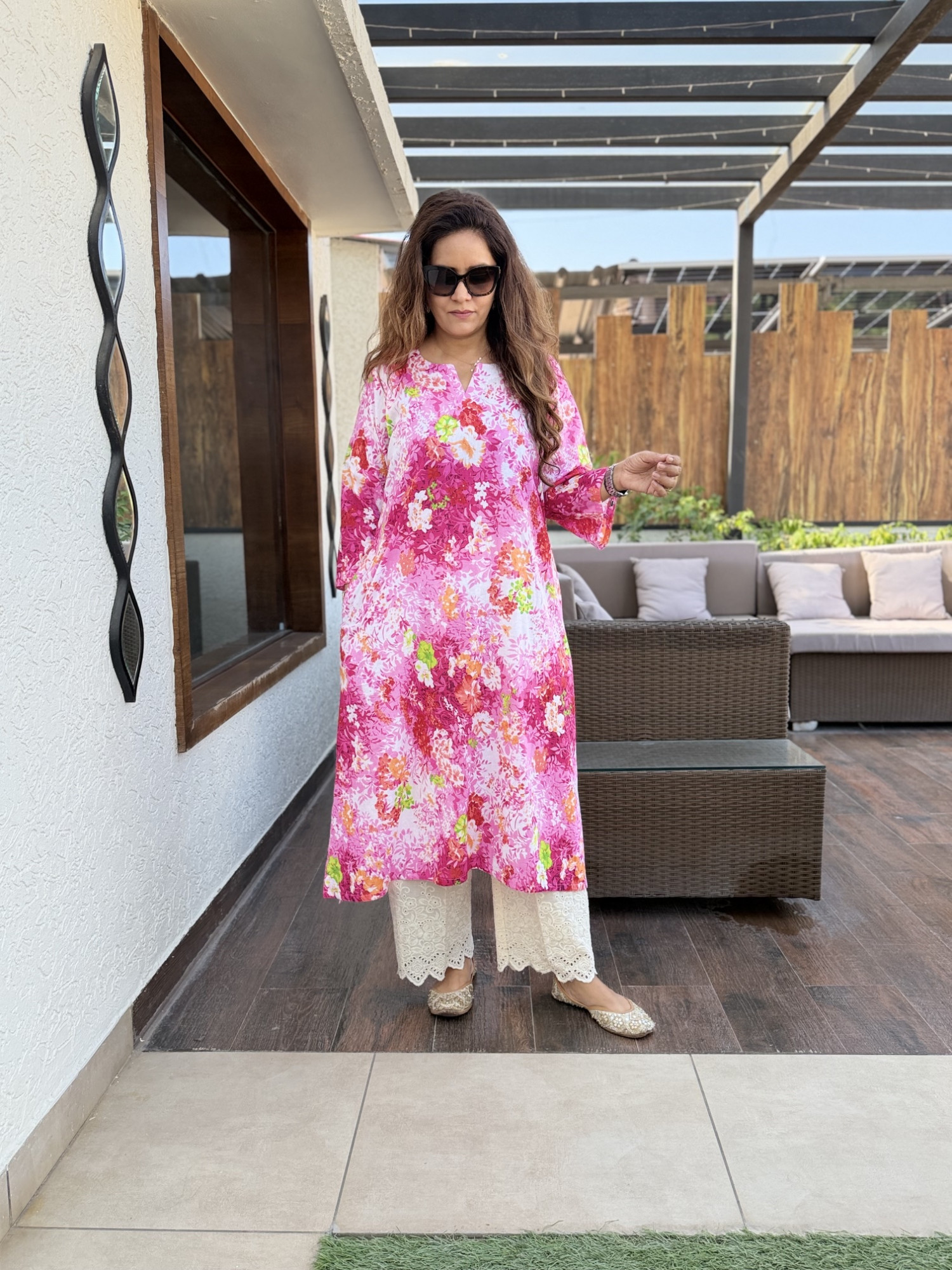 Pink Floral Kurta