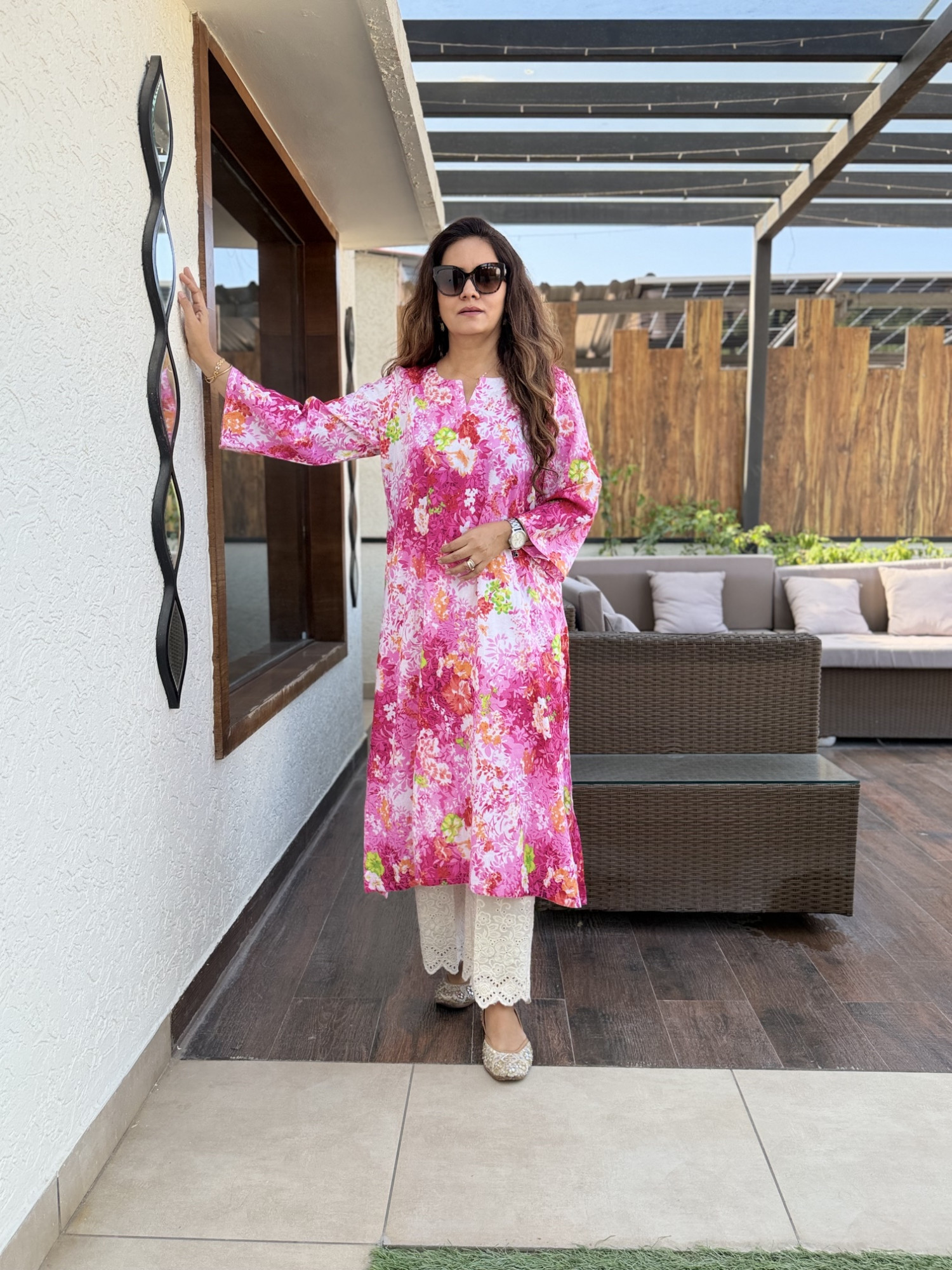 Pink Floral Kurta