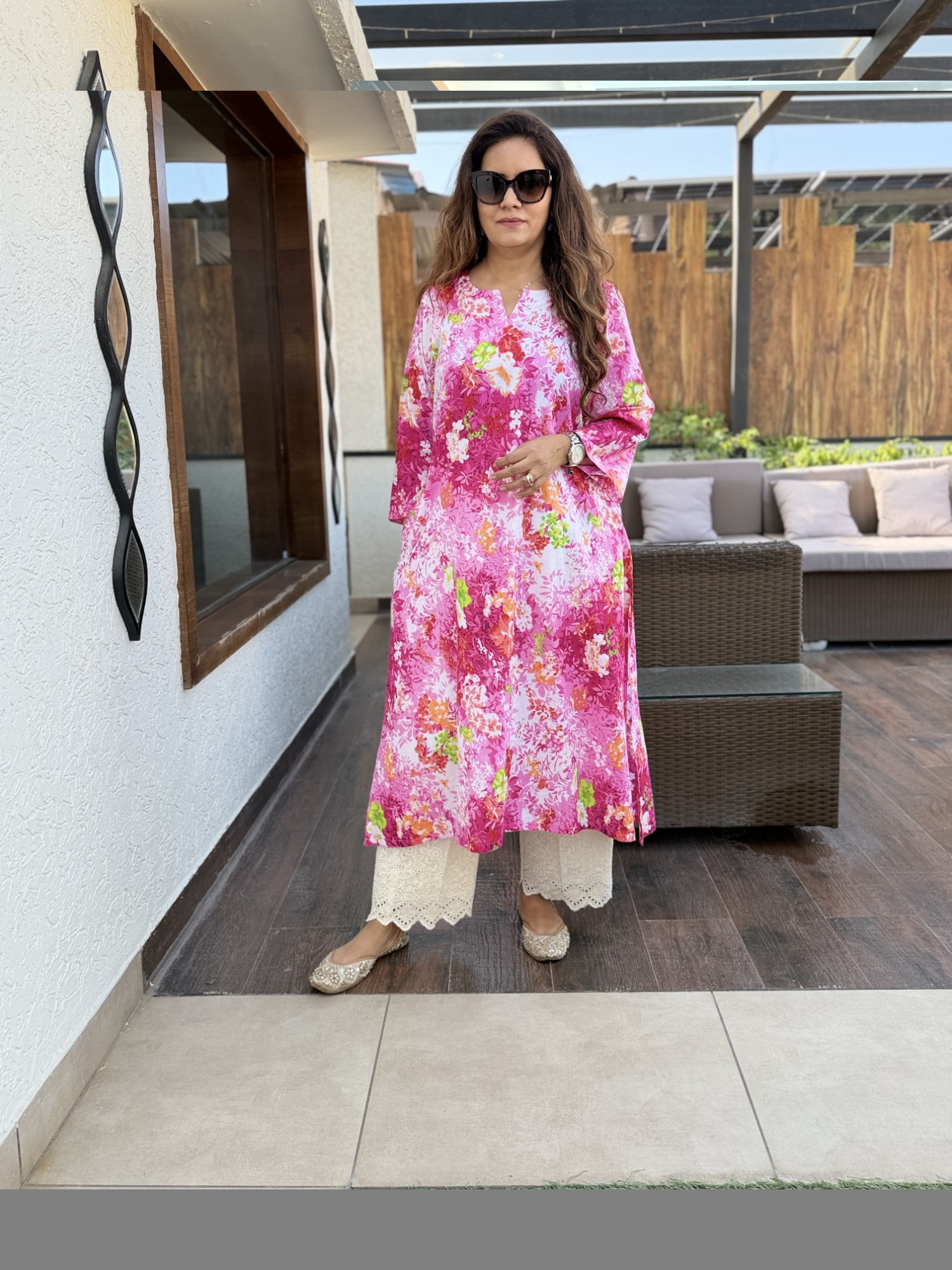 Pink Floral Kurta