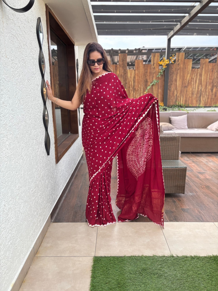 Image of Bandhej Modal Silk Sarees