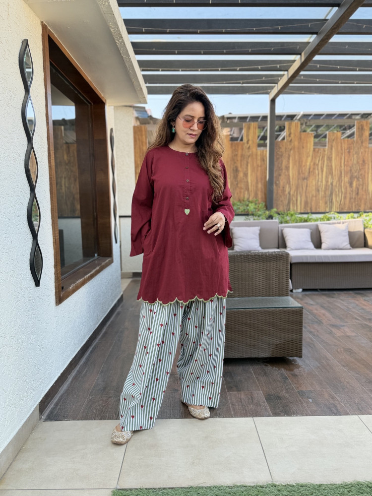 Image of Maroon Crush Cotton Suit