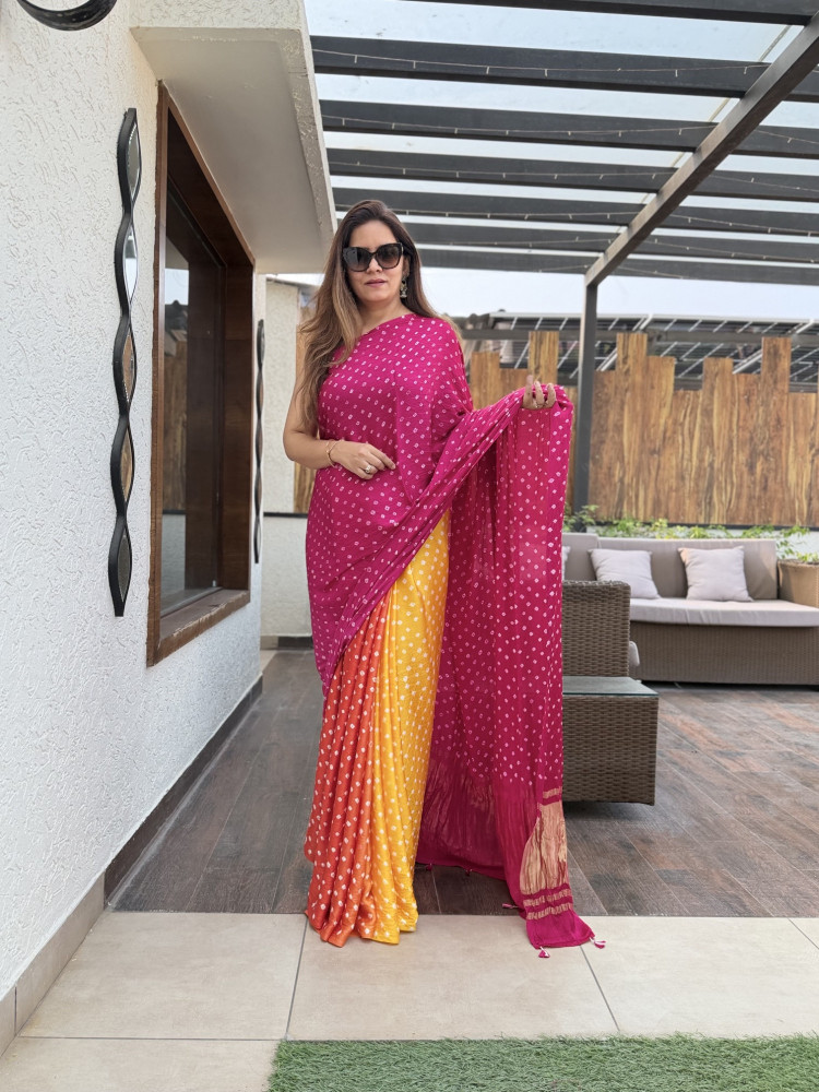 Image of Bandhej Modal Silk Sarees