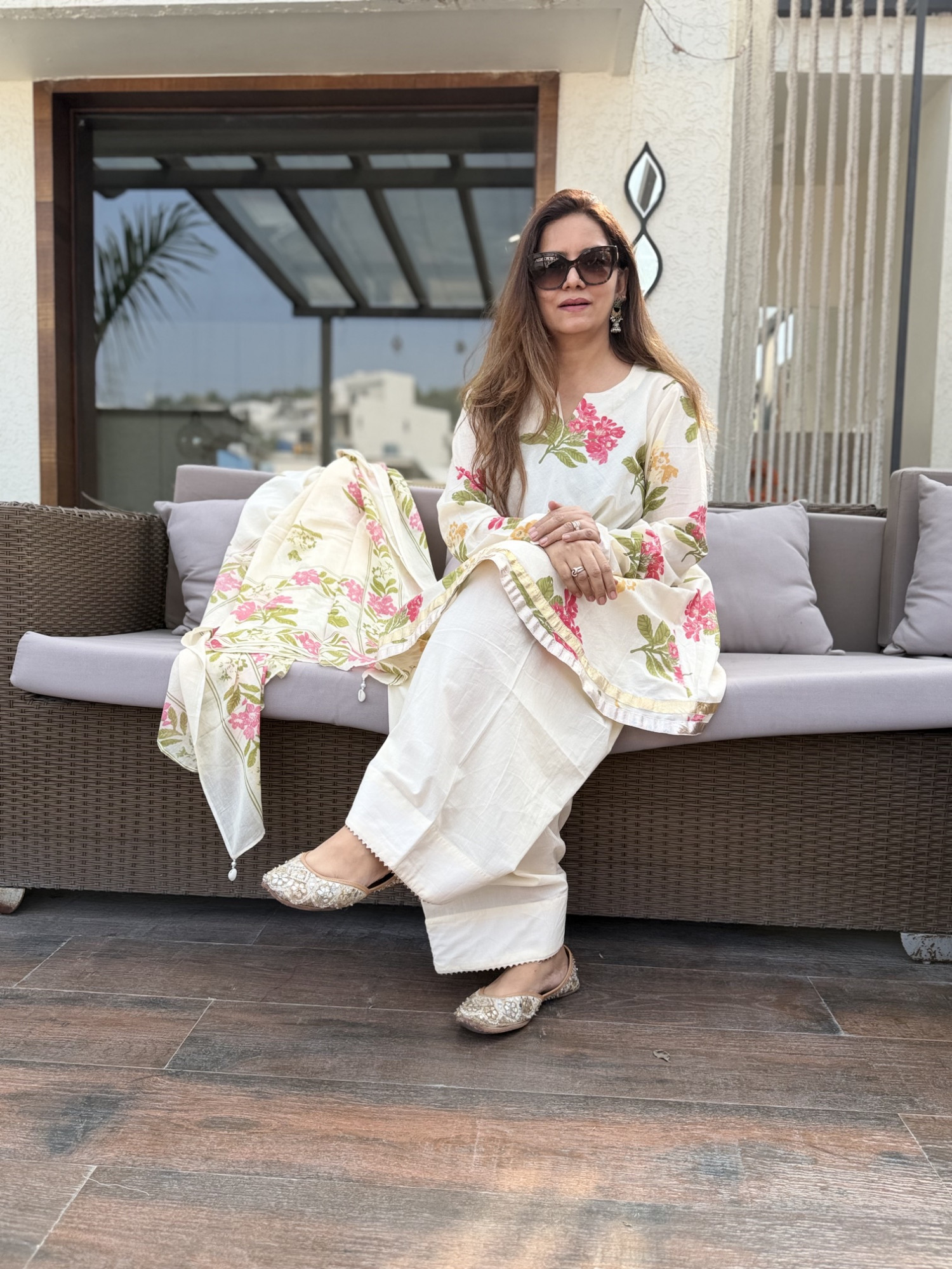 Cream Floral Farshi Suit