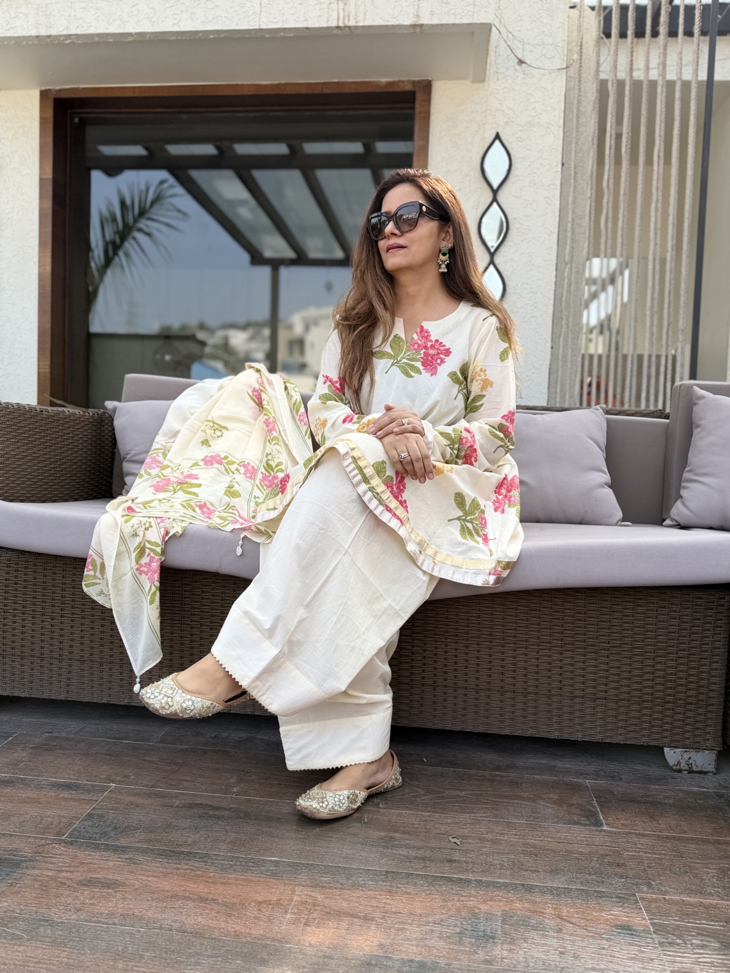 Cream Floral Farshi Suit