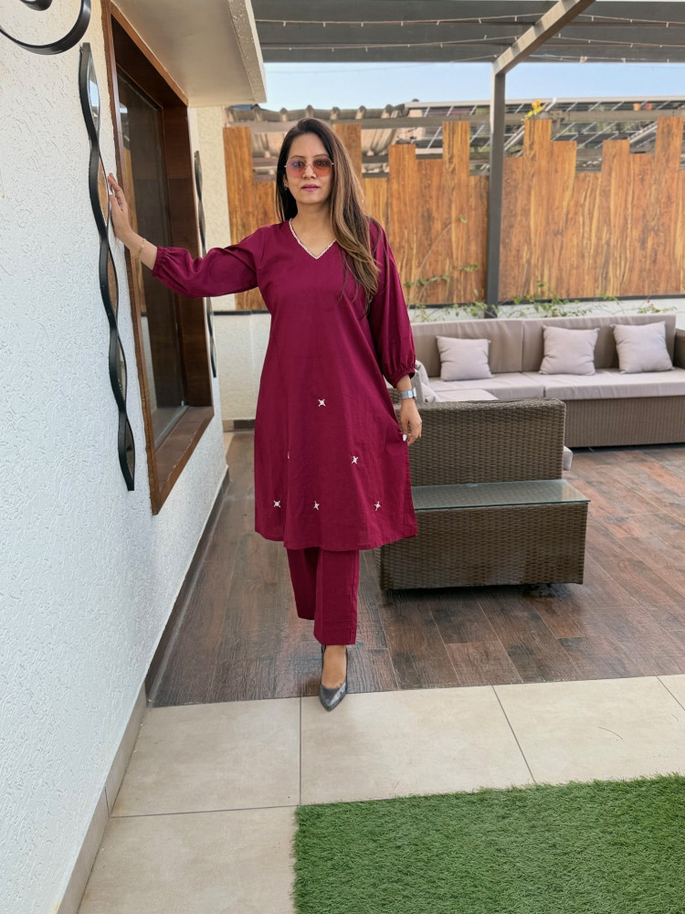 Image of Cotton Embroidered Co-ord Set