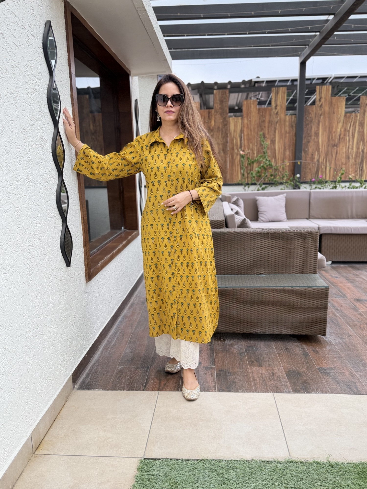 Mustard Ajrakh Kurta