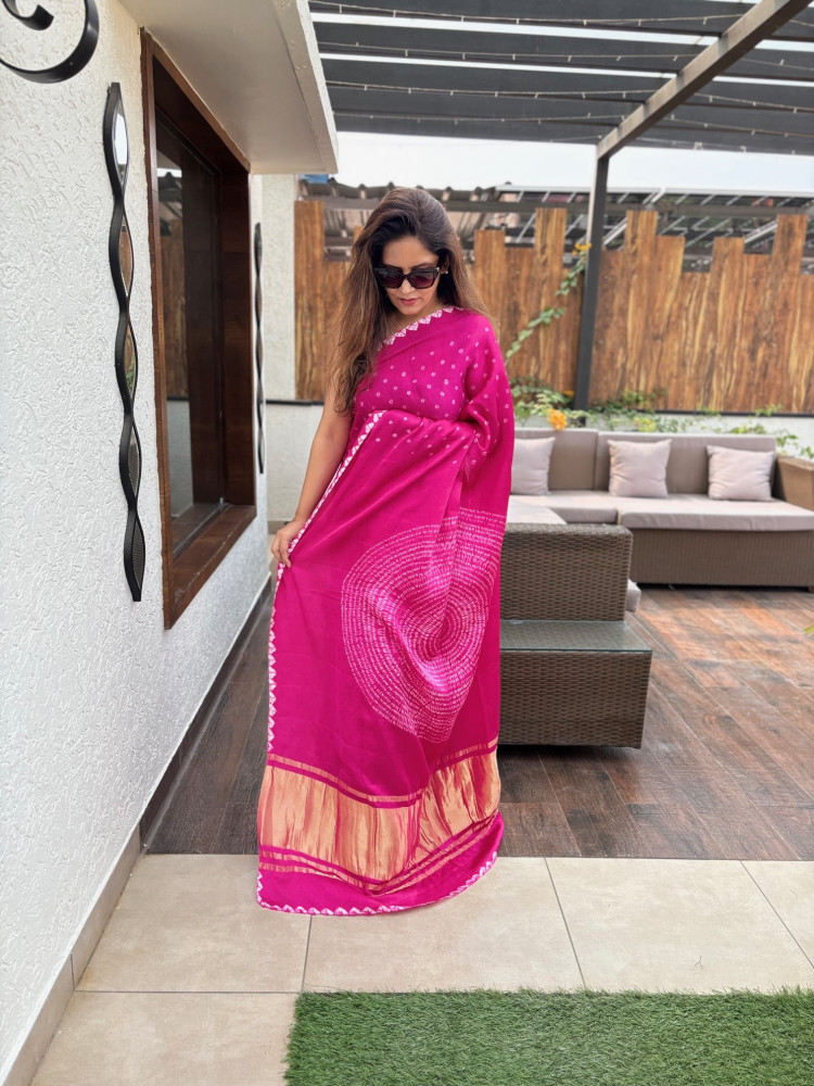 Image of Bandhej Modal Silk Sarees