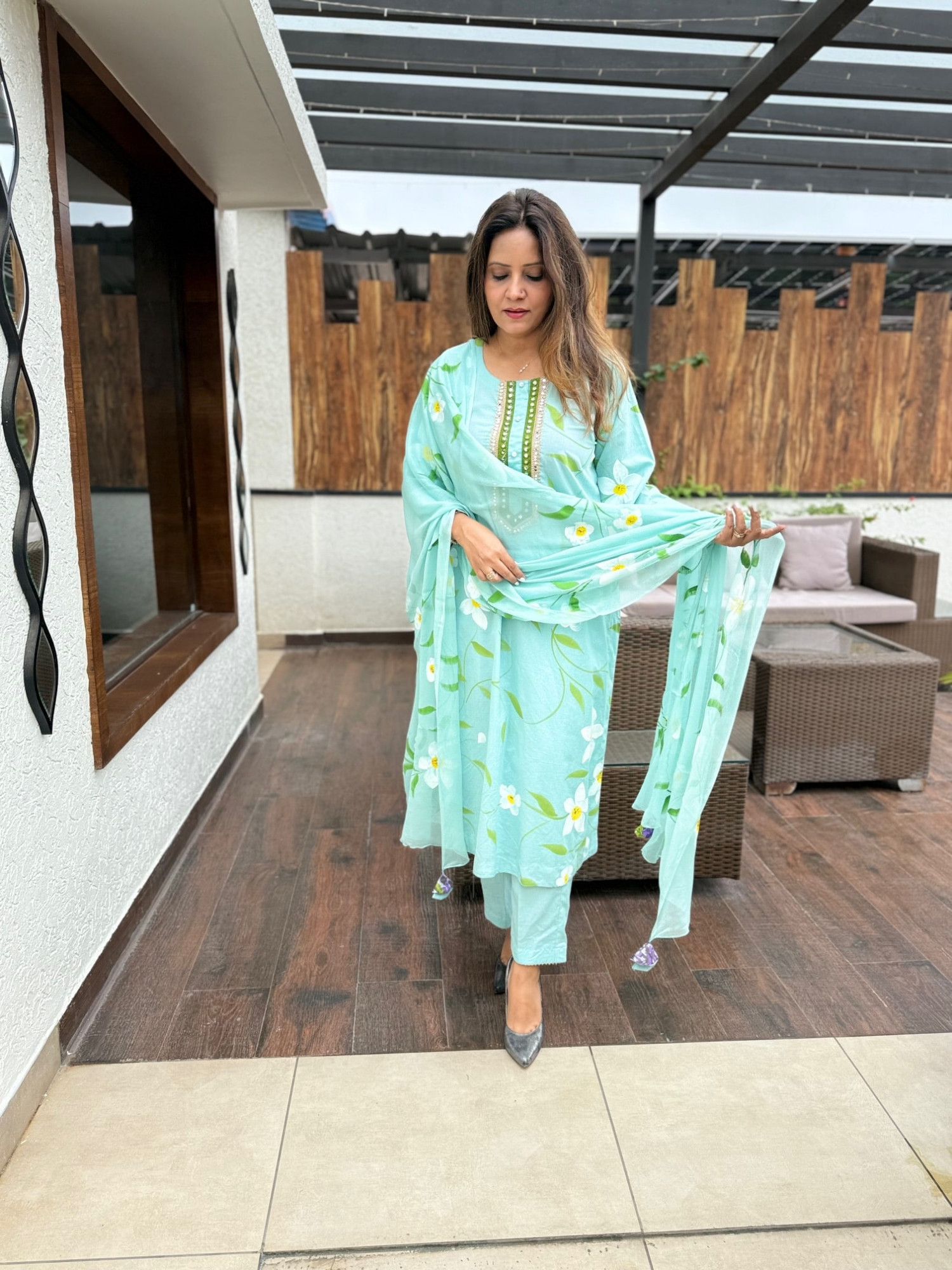 Anira Cotton Hand Painted Suit