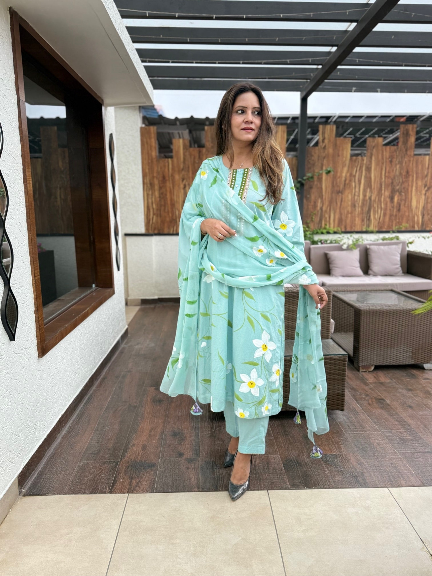 Anira Cotton Hand Painted Suit