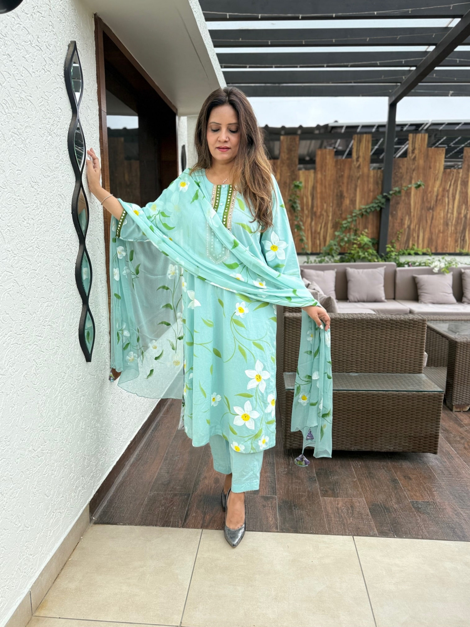 Anira Cotton Hand Painted Suit