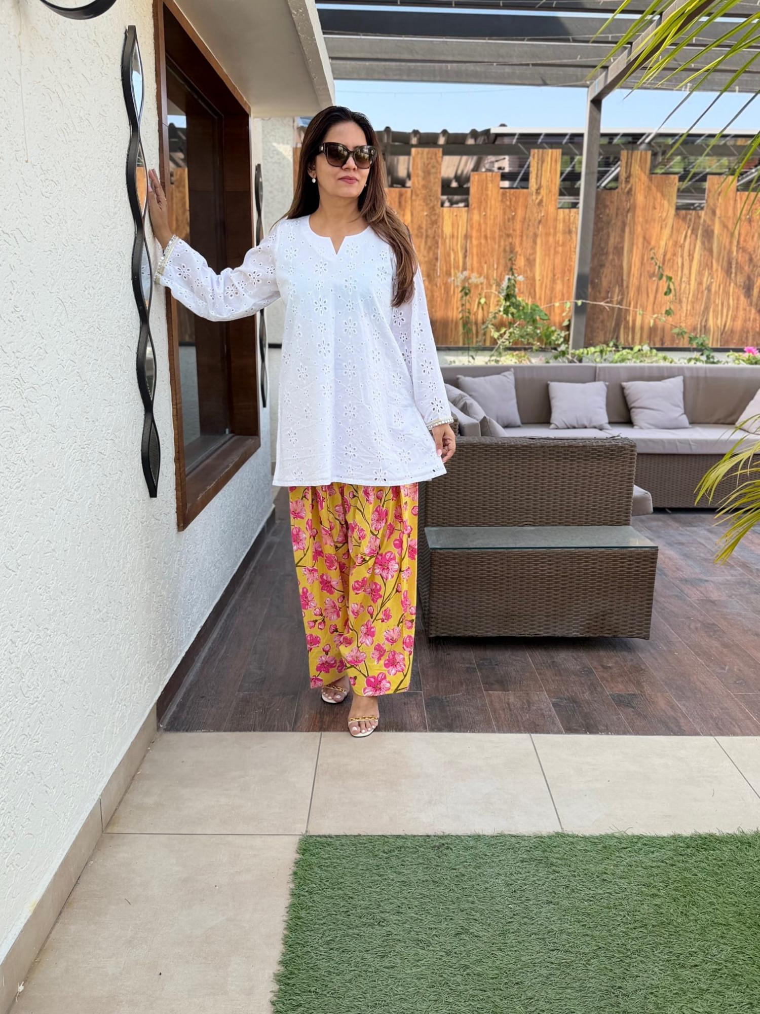 White Schiffli Cotton Suit