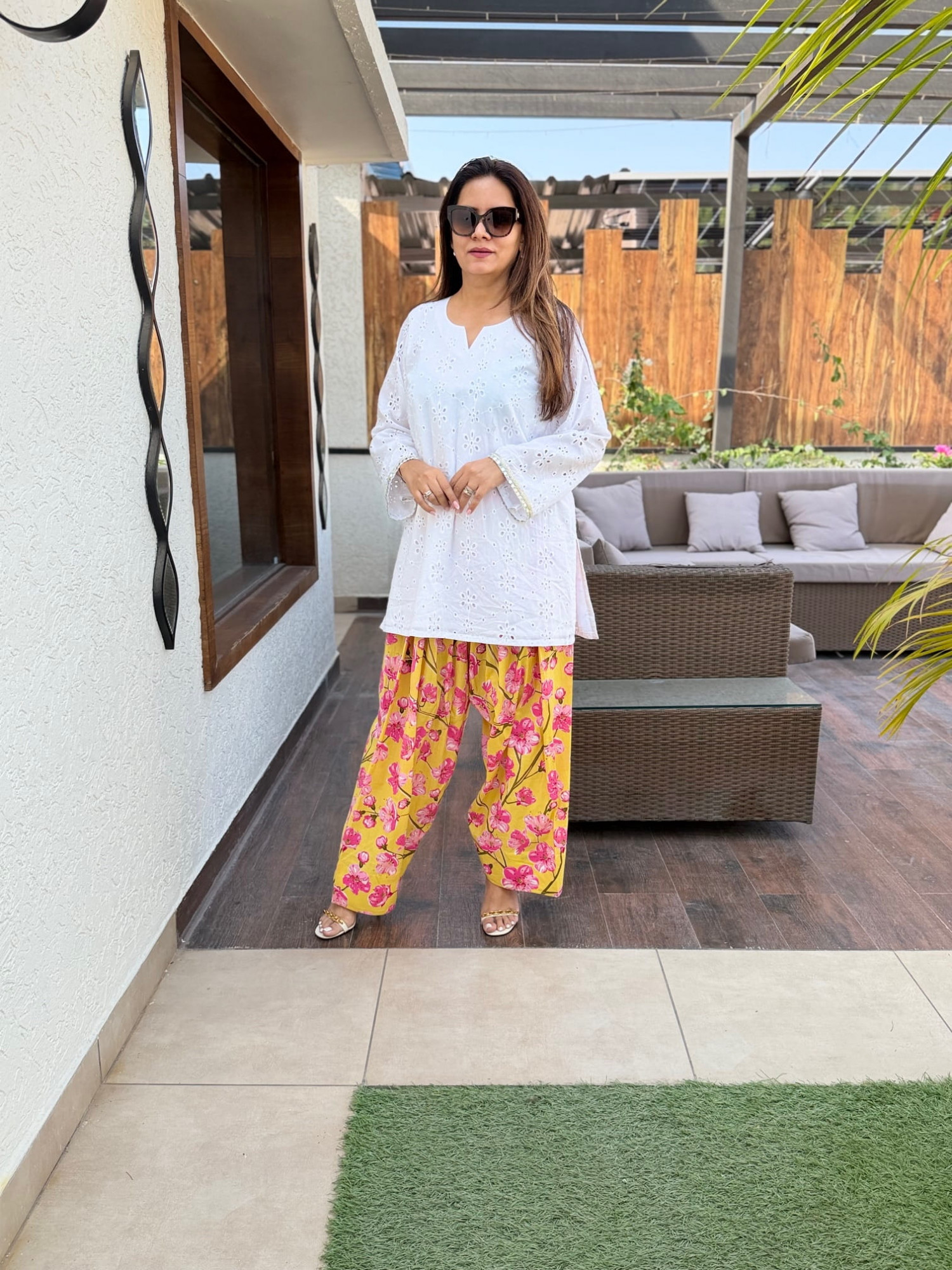 White Schiffli Cotton Suit