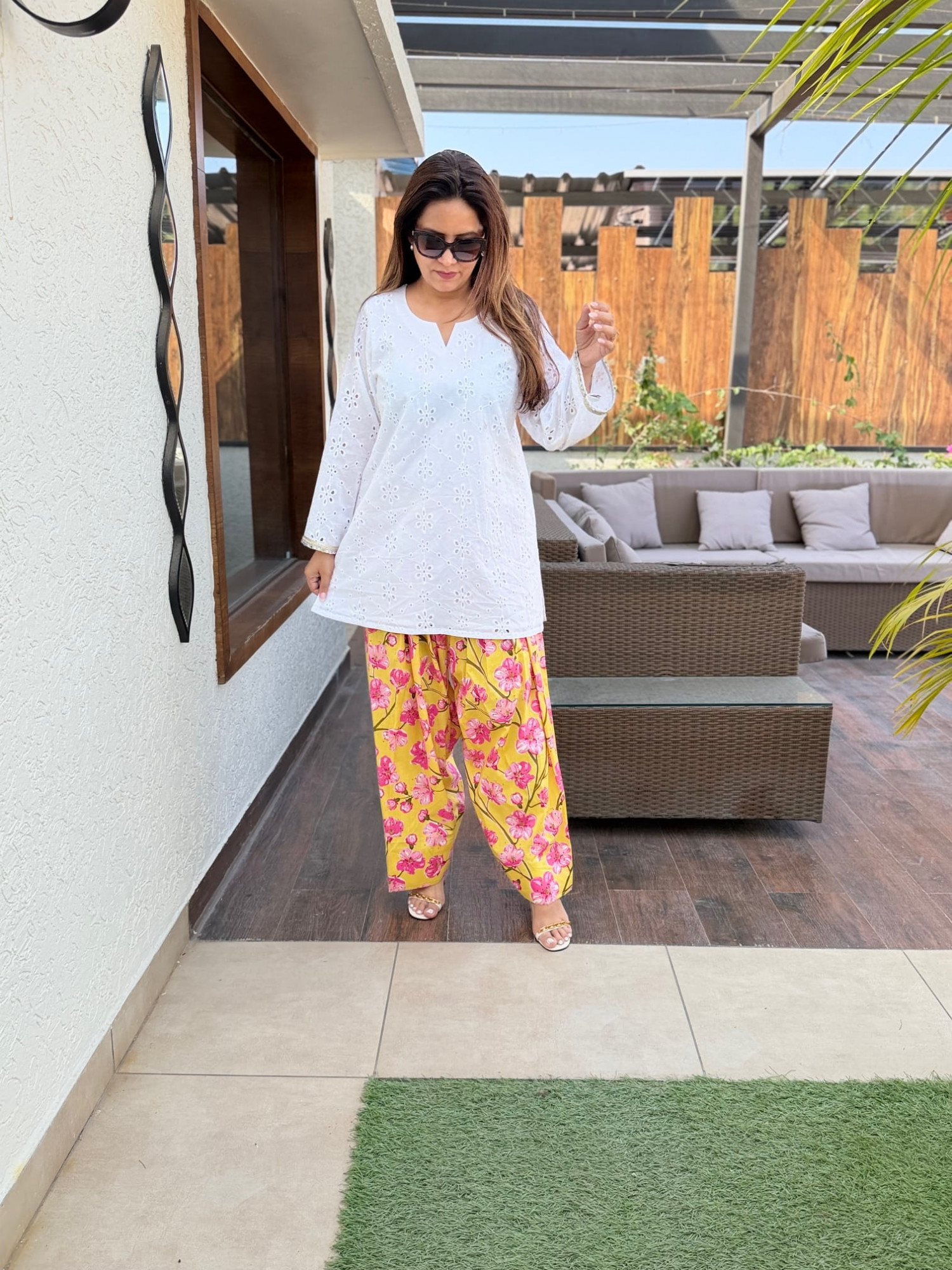 White Schiffli Cotton Suit