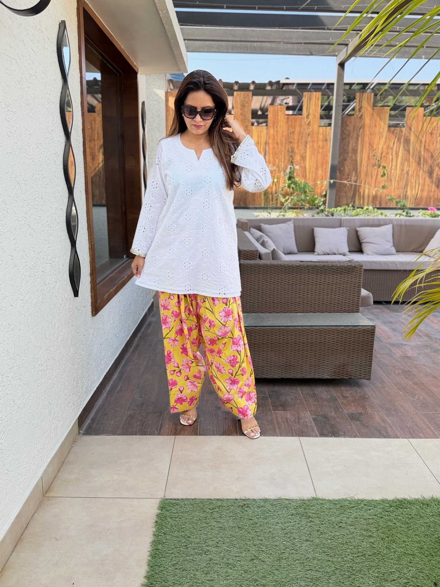 White Schiffli Cotton Suit
