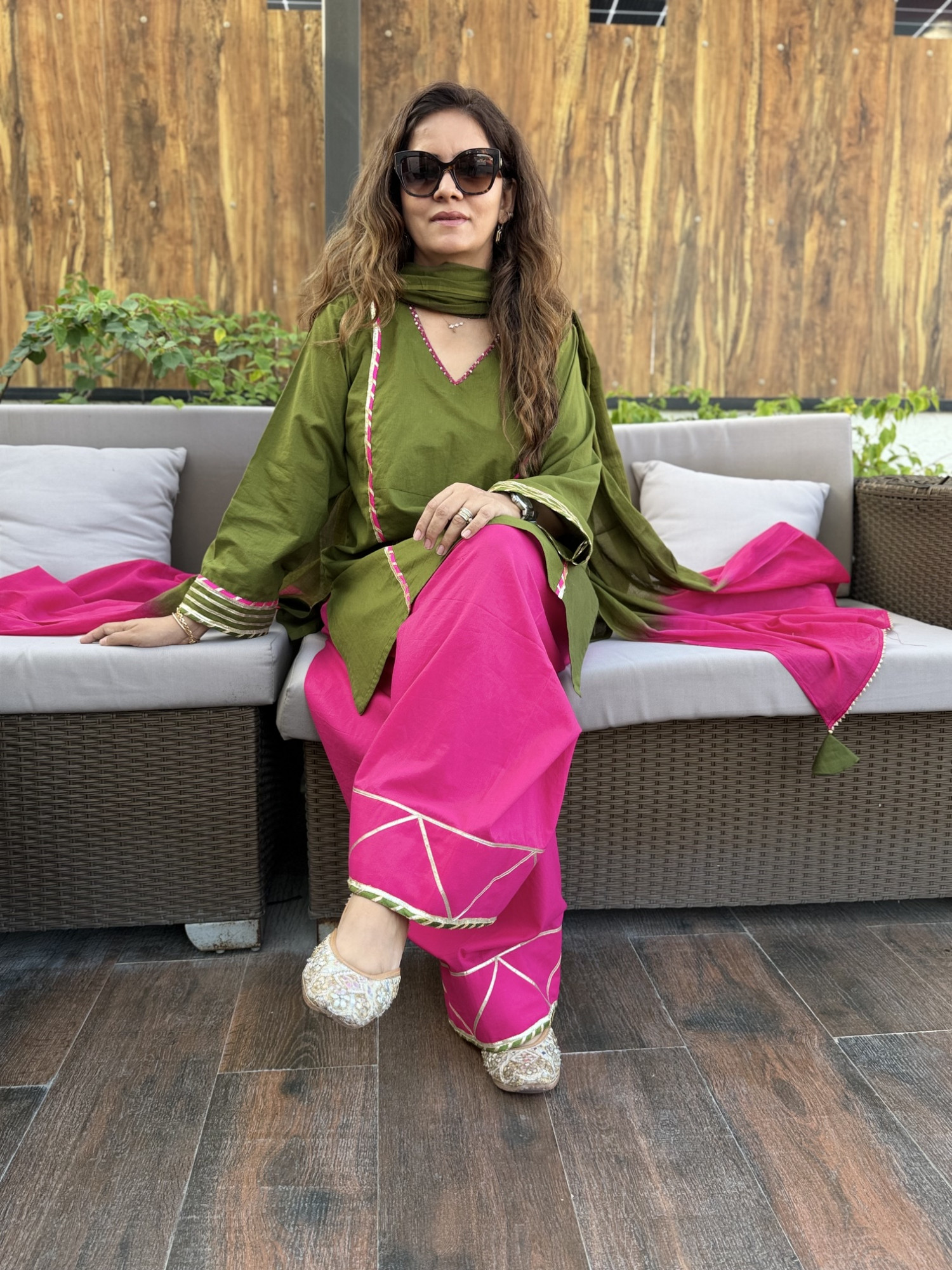 Rosy Green Farshi Suit