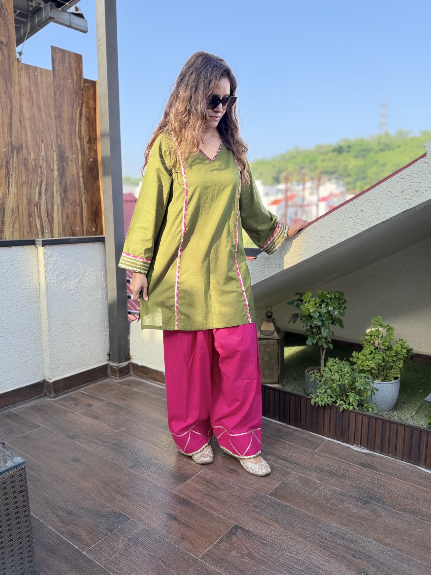 Rosy Green Farshi Suit